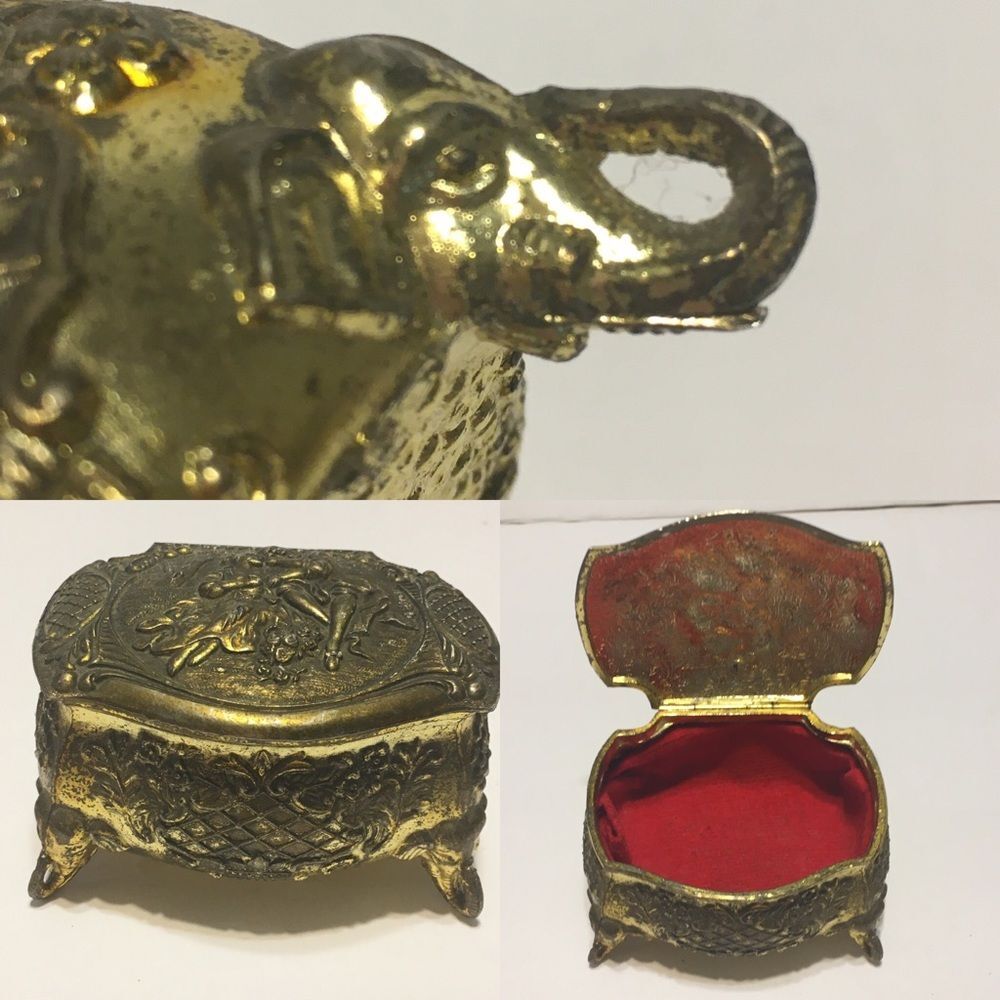Japan Art Nouveau Footed Gold Hinged Trinket box